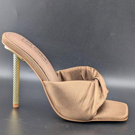 Cape Robbin Women's Size 8.5 "Quin" Satin Taupe High Heel Slip On Sandals Mules Cape Robbin