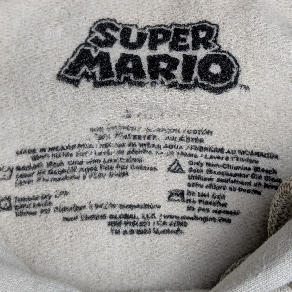 Super Mario Hoodie Men's Size SMALL Ivory Mushroom~Luigi Peach Mario Sweatshirt Super Mario