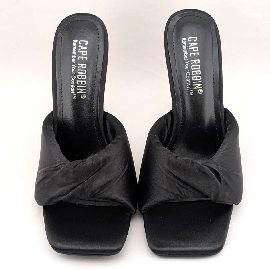 Cape Robbin Women's Size 7 "Quin" Satin Black High Heel Slip On Sandals Mules Cape Robbin