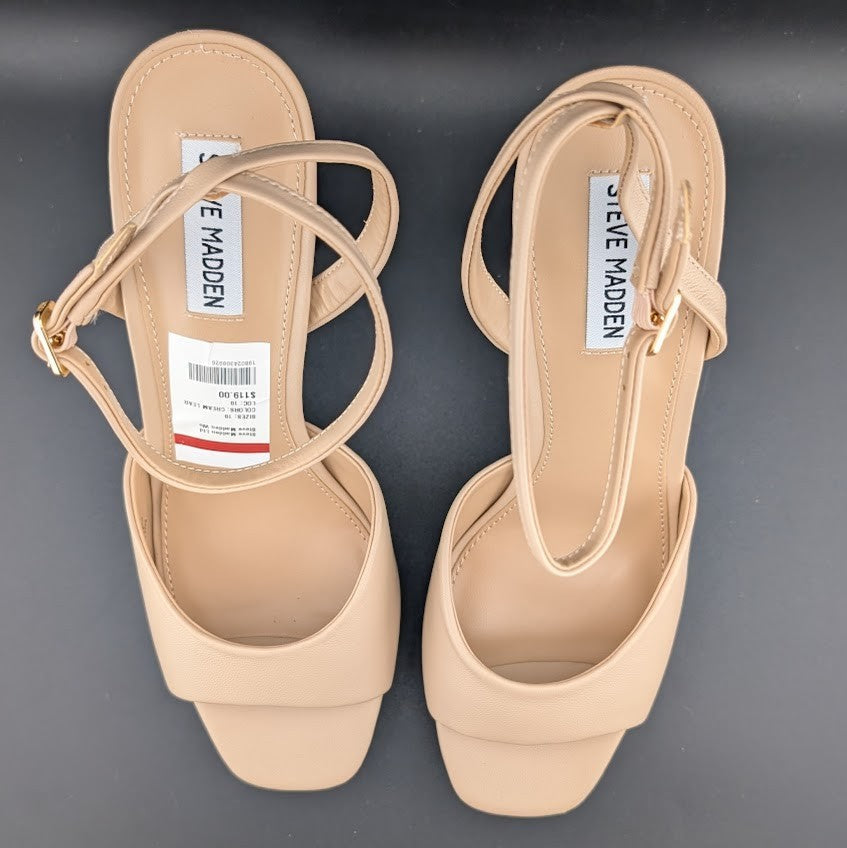 Steve Madden Women's Size 10M "Assured" 5-in Heel Platform Cream Leather Sandal Steve Madden