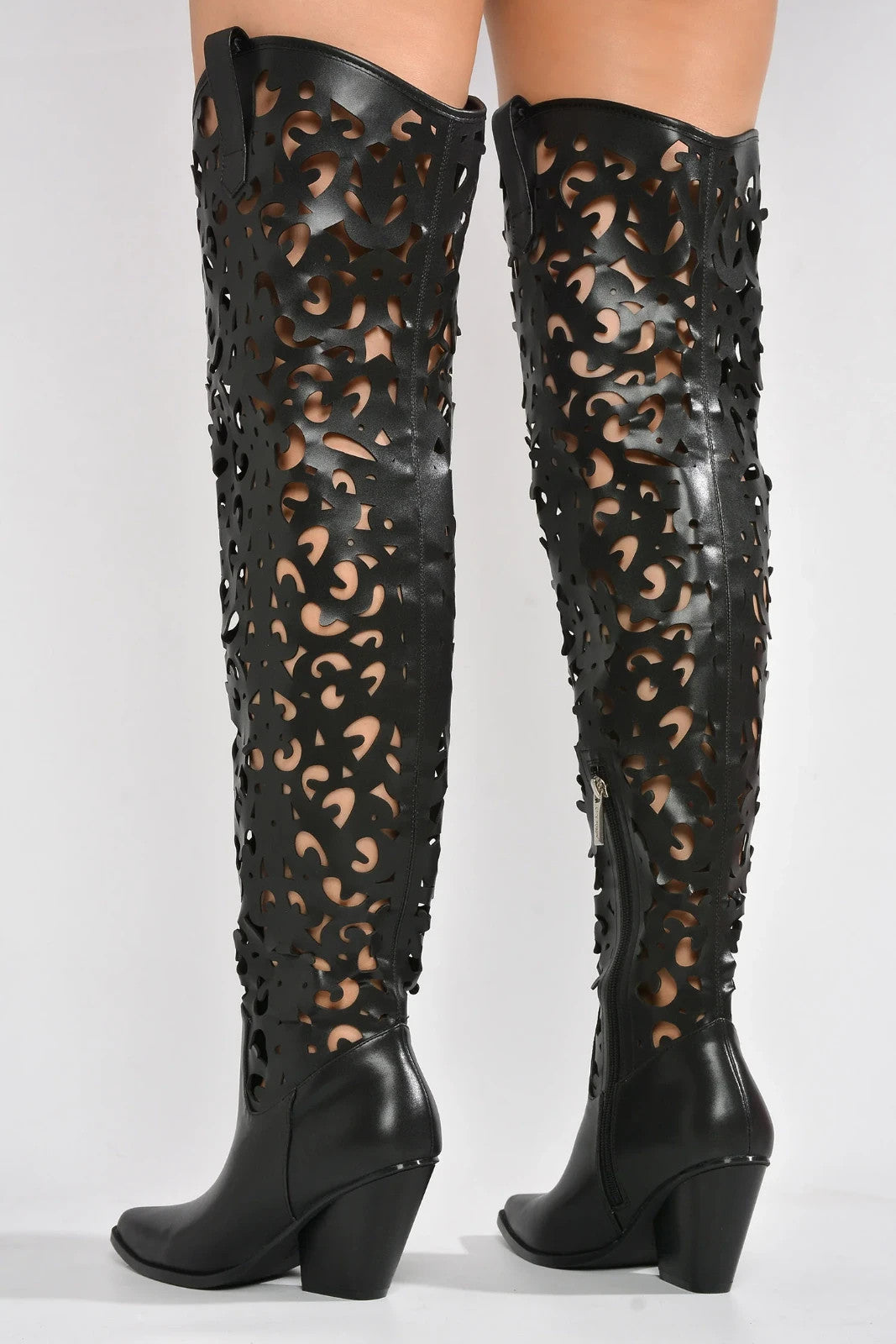 Cape Robbin Size 6 Black Cutout Thigh-High Western Style Boots Cape Robbin