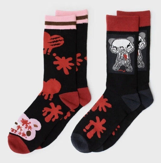 Gloomy The Naughty Grizzly Crew Socks 2 Pair Men OSFM Black Red Pink NEW! Culturefly