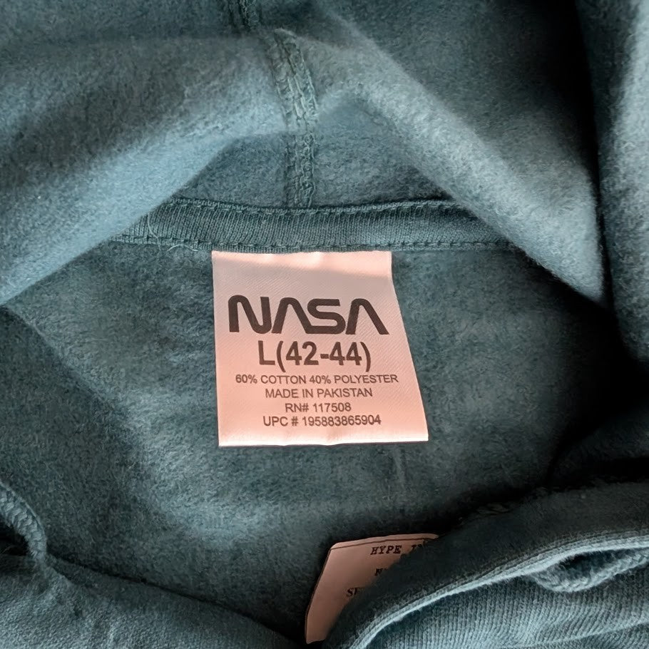 NASA Hoodie Mens Size L or XL Aqua Hoodie Sweatshirt For The Benefit Of All NASA