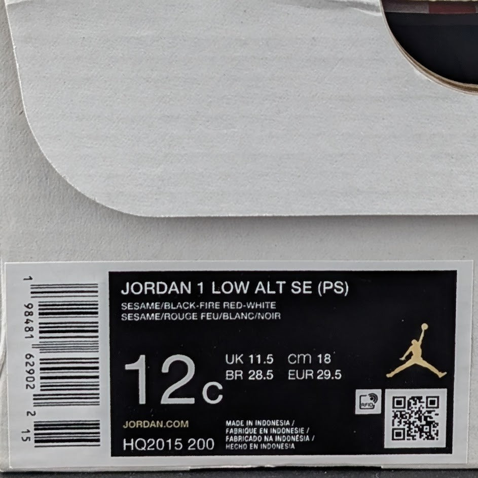 Jordan Unisex 12c Air Jordan 1 Low Alt SE PS Pizza Shoes Tan Black Red Q2015200 Jordan