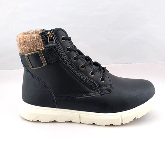 Womens 6.5 Warm Sneaker Boots Sweater Collar Side Zipper PU Leather unbranded