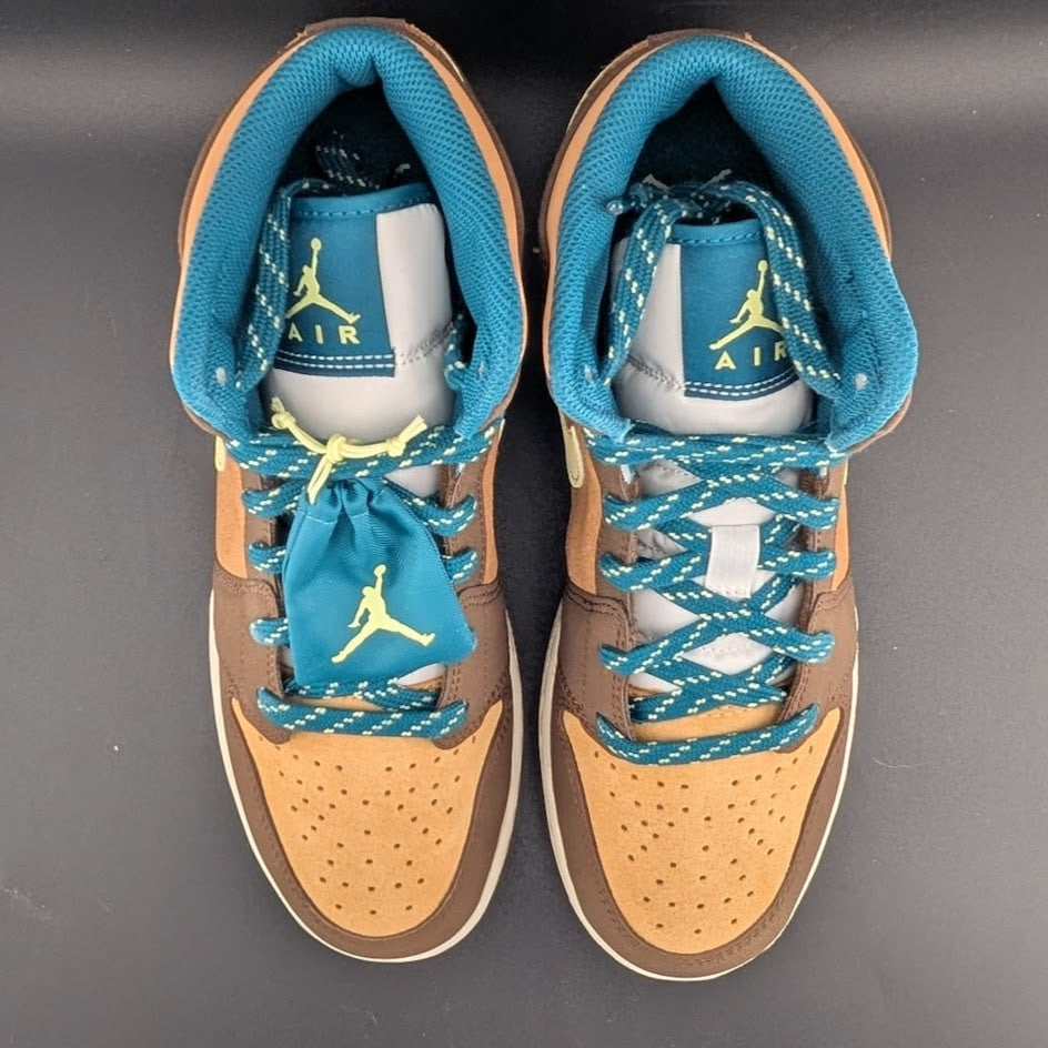 Jordan Air Jordan 1 Mid SE GS Brown Yellow Teal Suede Leather Sneakers 7Y Jordan