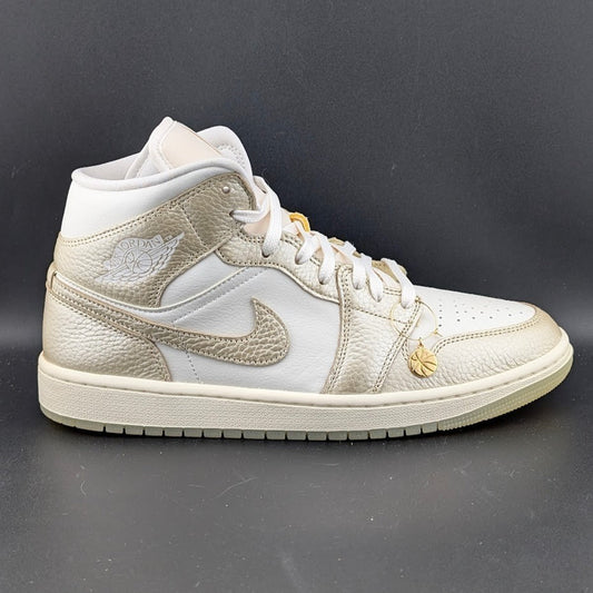 Nike Women's Size 10.5 Air Jordan 1 Mid SE Hoops Gold Pack W Shoes- HV5159-100 Jordan