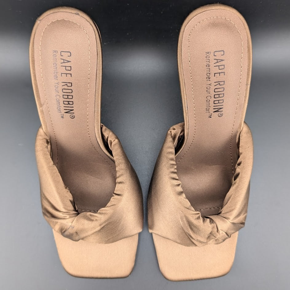 Cape Robbin Women's Size 8.5 "Quin" Satin Taupe High Heel Slip On Sandals Mules Cape Robbin