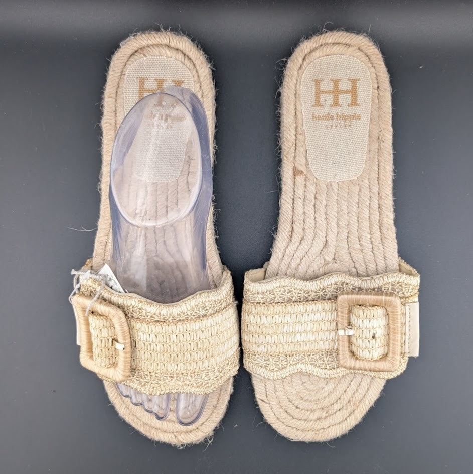 Haute Hippie Nyssa Sandals Espadrille Sole Straw Slide Size 10 Scallop Edge Haute Hippie