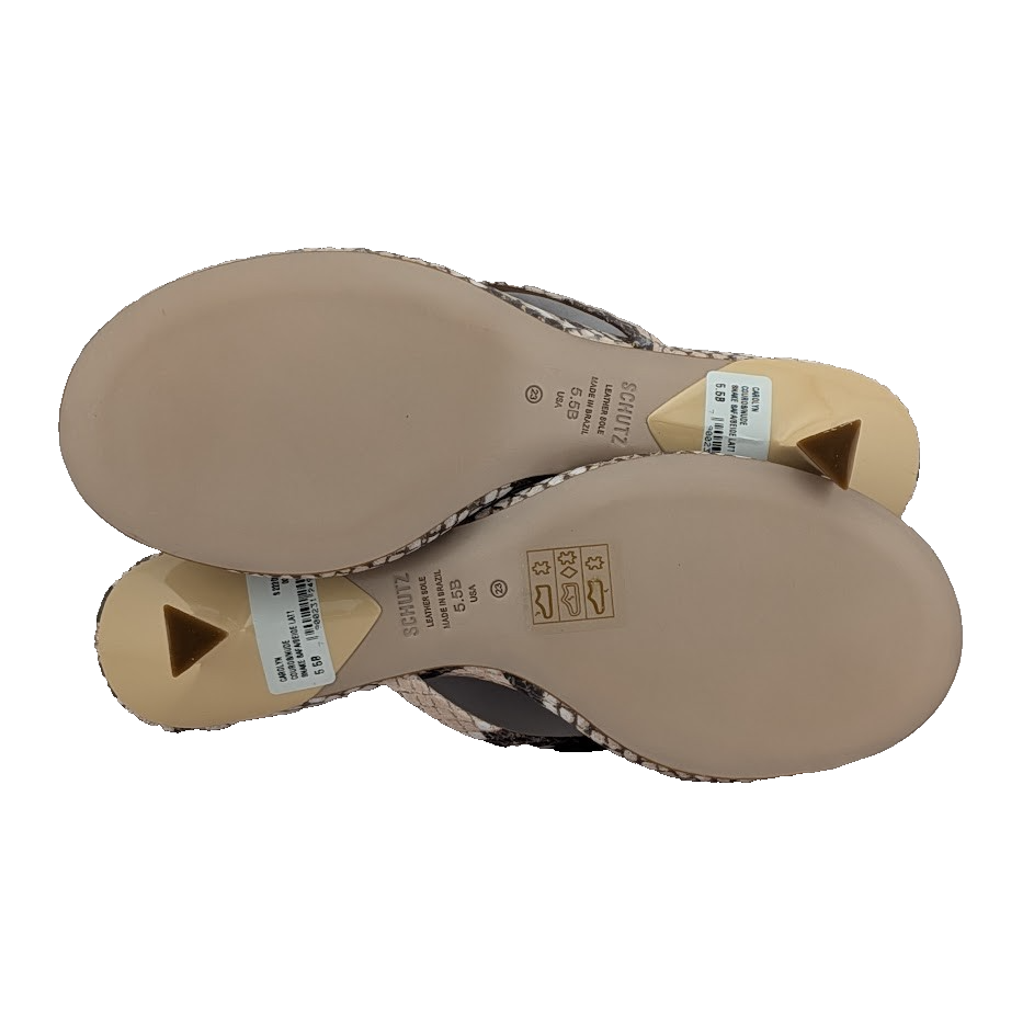 Schutz Carolyn Sz 5.5 Snake Leather Thong Sandal Kitten Heel Round Toe Schutz