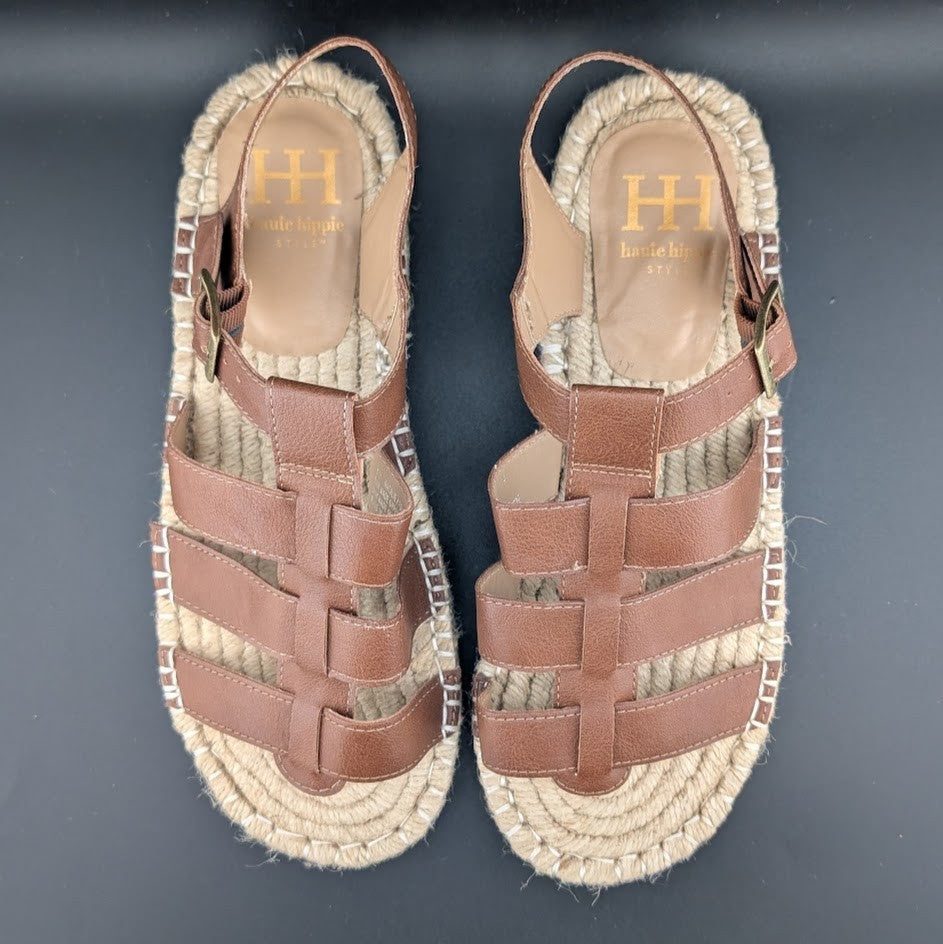 Haute Hippie Natalie | SZ 9 | Brown Vegan Leather Fisherman Espadrille Sandals Haute Hippie