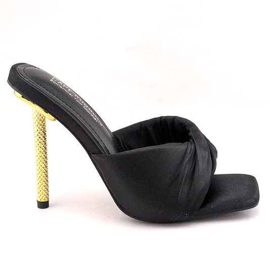 Cape Robbin Women's Size 7 "Quin" Satin Black High Heel Slip On Sandals Mules Cape Robbin