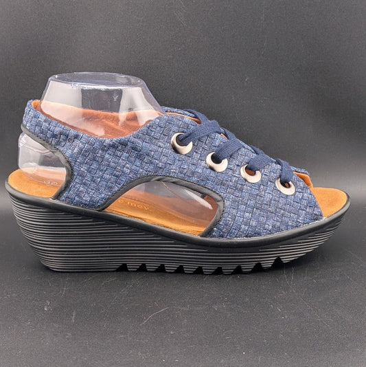 Bernie Mev Marcelo Lace-up Woven Wedge Sandals in Navy Blue Size 10.5-11 (42) Bernie Mev