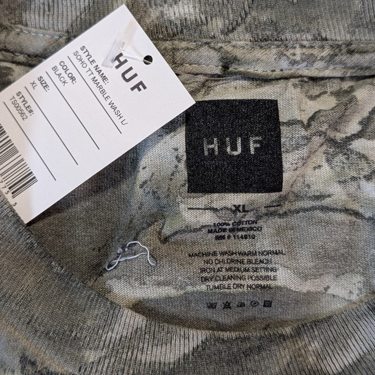 HUF Worldwide Triple Triangle XL Tee Long Sleeve Camo Green Marble Wash T-Shirt HUF