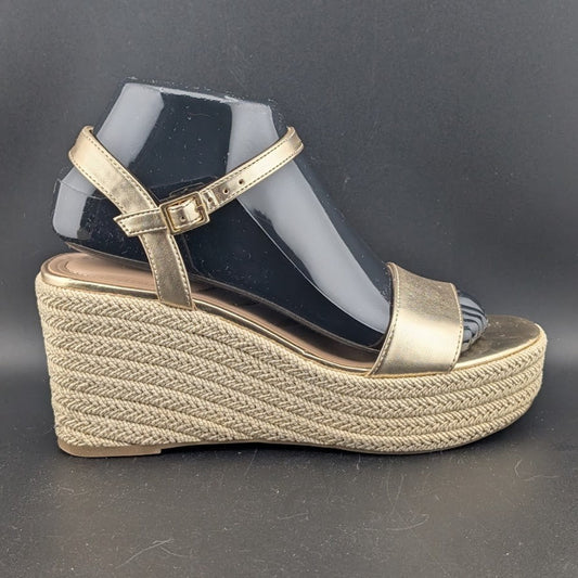 Kelly & Katie Sz 6.5 Hayden 3" Gold Metal'c Wedge Espadrille Sandals Memry Foam Kelly & Katie
