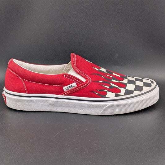 Vans Classic Slip-On Checkerboard Flame/Red Blood Drip Skate Shoes Men 6/Wmn 7.5 VANS