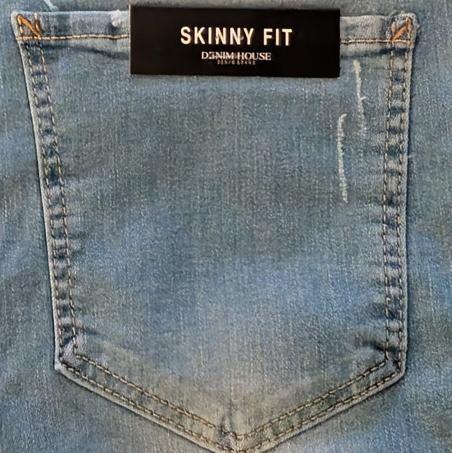 DenimHouse Light Blue Stretchy Custom Cotton Denim Distressed Skinny Jeans 33x32 Denim House