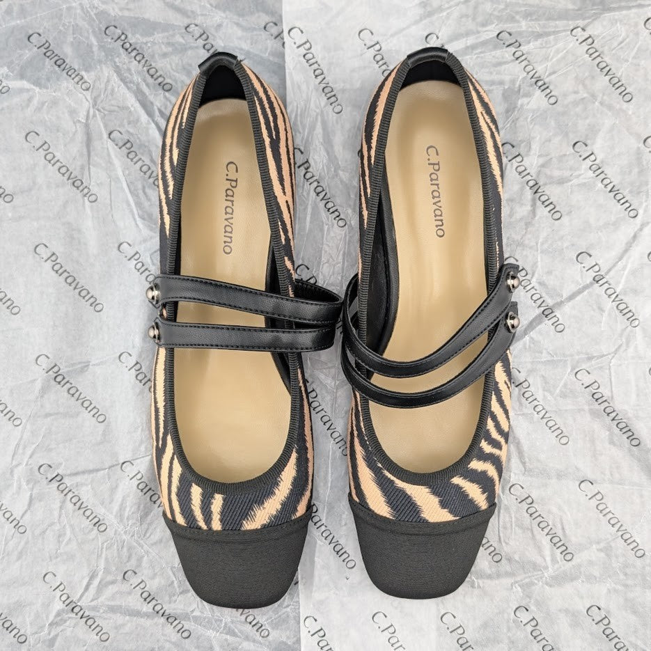 C.Paravano Women's Sz 5.5 (EU 36) Mary Jane Ballet Flat Shoes Square Toe Soft C. Paravano