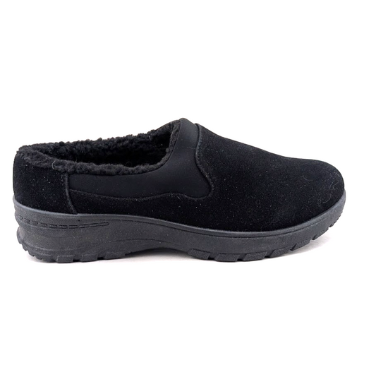 40% OFF ~Duluth Womens Sz 6.5 Mules Black Comfort Walking Shoe Faux Fur Clog Easy Street