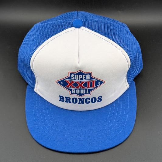 VTG Denver Broncos Super Bowl XXII Men’s Snapback Blue Truckers Cap ~ 1987 NFL NFL