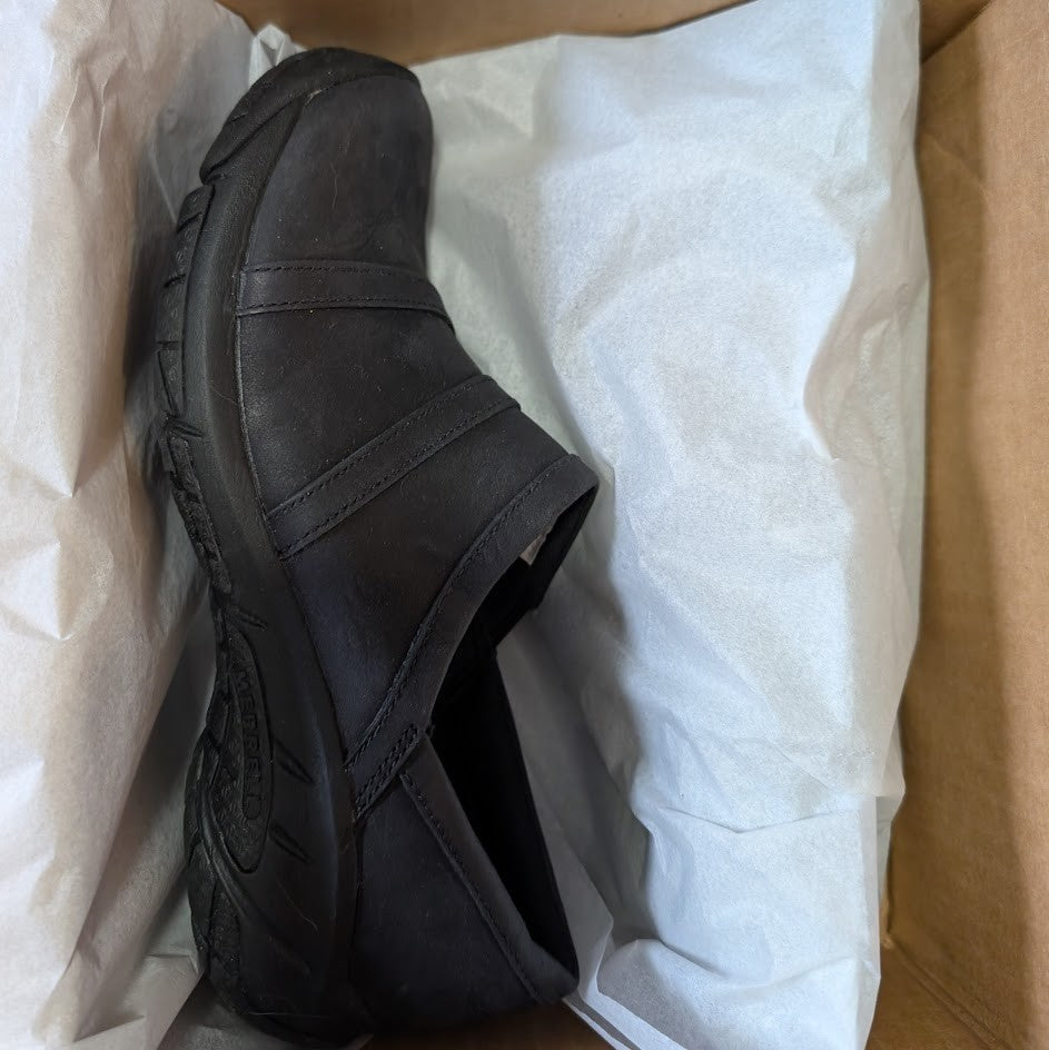 Merrell Encore Nova Black Leather Clogs Women’s 7.5 Slip-On Comfort Shoes Merrell