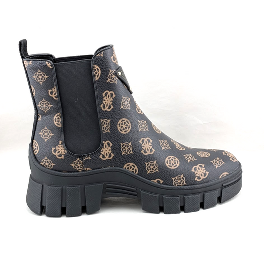 Guess Hestia Women's 8.5M Fashion Platform Lug Sole Chelsea Boot Brown GUESS