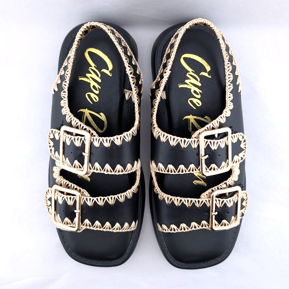 Cape Robbin Size 6 Black Ofilia Sling Back Open Toe Buckle Sandals Cape Robbin