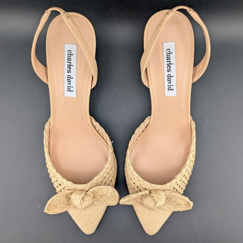 Charles David Allyson Raffia Slingback Pump Heel Shoes Size 8.5 NEW CHARLES DAVID