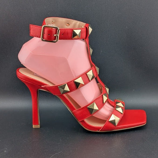 NEW Steve Madden Capri Studded Women's Leather 4" Stiletto Sandals-Red Size 9M Steve Madden