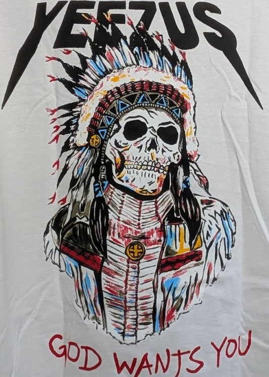 "Yeezus , God Wants You" Indian Chief Tee on a NEW Large White No Tags T-Shirt Generic