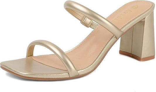 Women's Sz 8 Chunky Heeled Mule 2-Strap Sandal | Block Mid Heel Square Toe Dress Avidirk