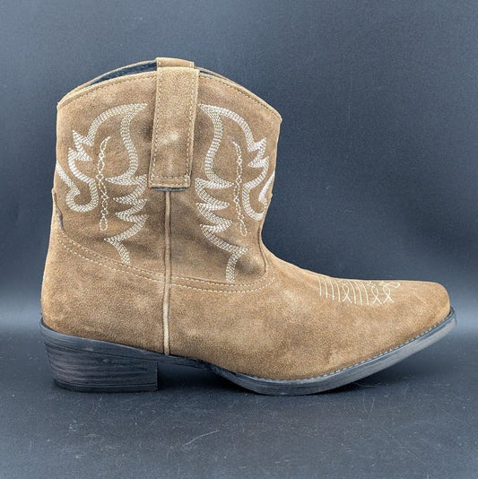 Roper Women's Sz 9.5 Dusty II Tan Brown Cow Suede Western Booties Snip Toe NIB Roper