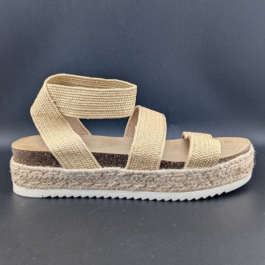 CUSHIONAIRE Mandy Wedge Stretch Platform Sandal Beige Size 8.5M Brand New! CUSHIONAIRE