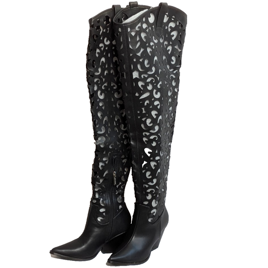 Cape Robbin Size 6 Black Cutout Thigh-High Western Style Boots Cape Robbin