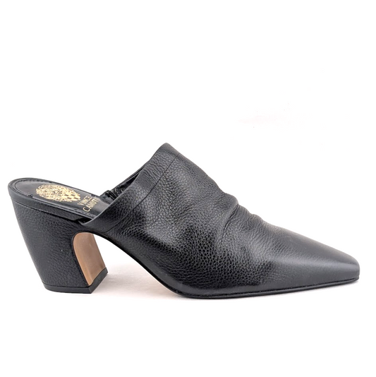 New Vince Camuto Carlie Size 10-Leather Ruched Pointed Toe Block Heel Mule Black Vince Camuto