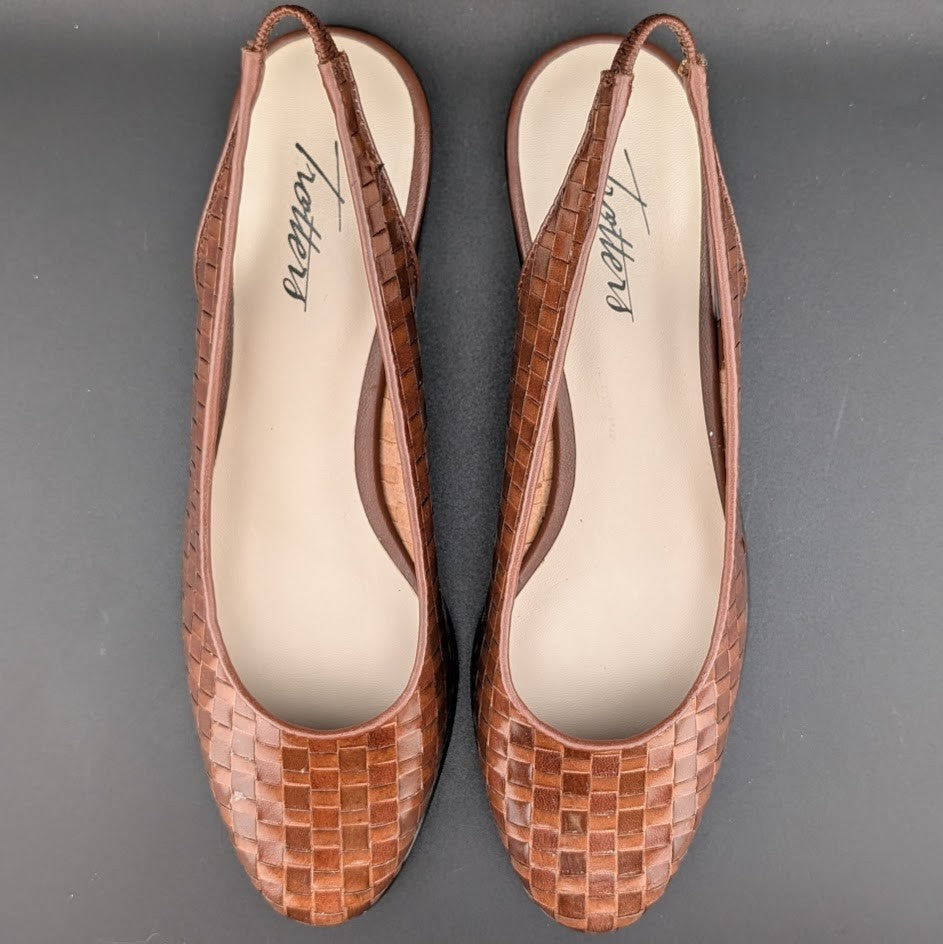 Women's Trotters Size 6 or 6.5 "Lucy" Cognac Woven Slingback Flat T1711-206 NIB Trotters