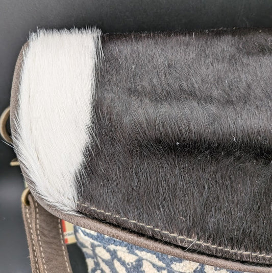 OHLAY By American Darling Cowhide and Cotton Crossbody Bag w/ Leather Trim 12x10 American Darling