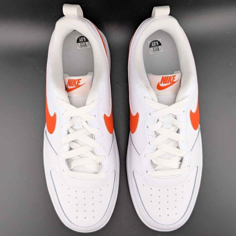 NIKE Court Borough Low 2 GS White/Orange BQ5448-114 Sizes 4.5Y-6.5 (Women's 6-8) Nike