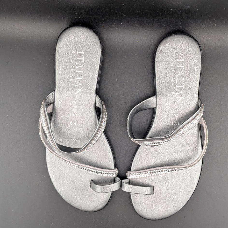 ITALIAN Shoe Women's Silver Rhinestone Beaded Thong Flip Flops Shoes Size 6.5. Italian Shoemakers