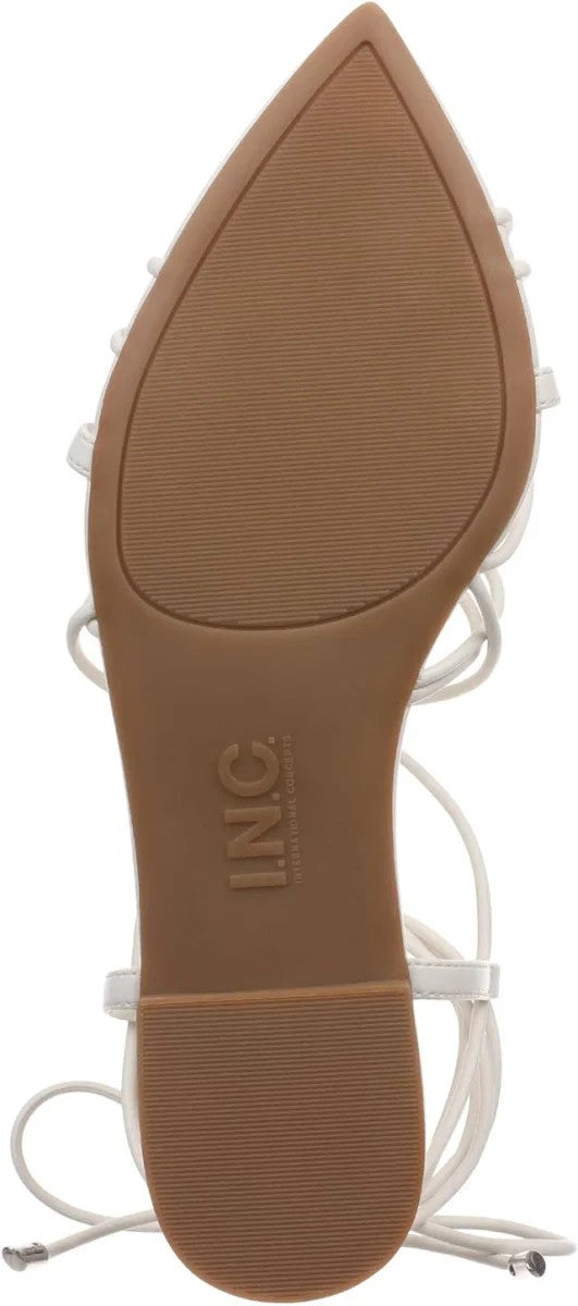 INC Womens Size 6.5 Kharma Slip-On Cream Strappy Lace Up Pointy Toe Flat Sandals INC International Concepts
