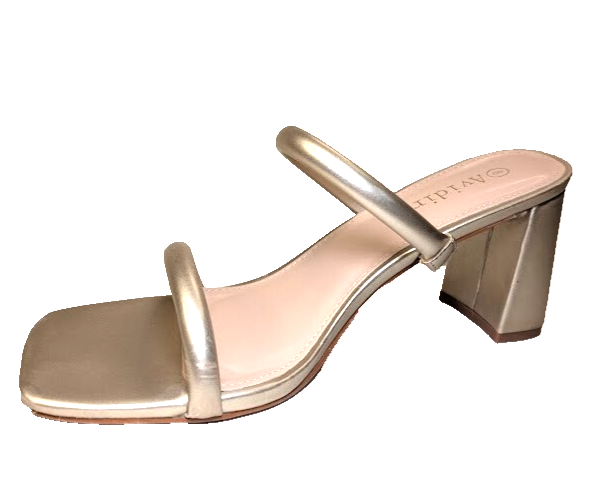 Women's Sz 8 Chunky Heeled Mule 2-Strap Sandal | Block Mid Heel Square Toe Dress Avidirk