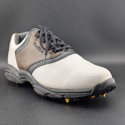 FootJoy GreenJoys Mens Size 8.5 White Brown Leather Oxford Golfing New Cleats FootJoy