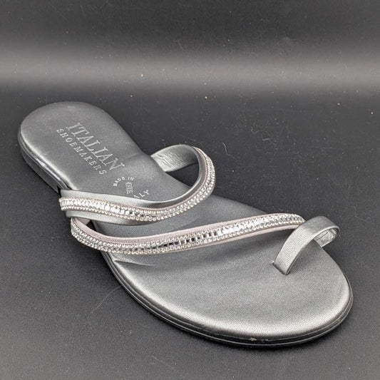 ITALIAN Shoe Women's Silver Rhinestone Beaded Thong Flip Flops Shoes Size 6.5. Italian Shoemakers