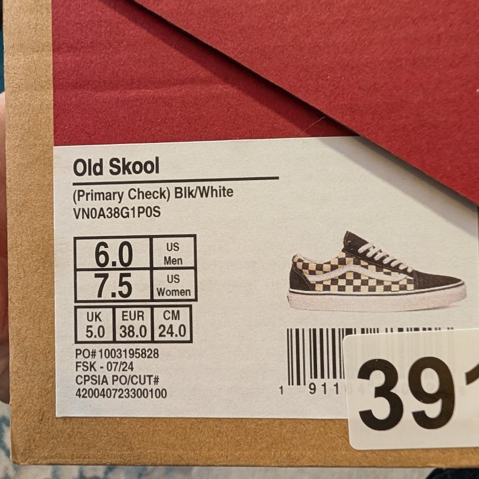 VANS Old Skool Primary Check Unisex Size M6.0 W7.5 Skate Shoe NWB VANS