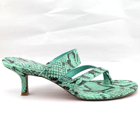 Vince Camuto Sandals Womens 7 M Moentha Green Snake Print Kitten Heel Shoes Vince Camuto