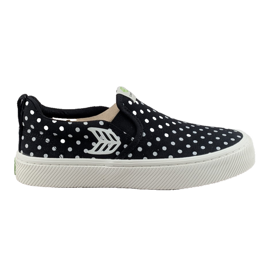 NEW Women's 5 / Kids 3.5 Cariuma Slip On Black Canvas White Polka Dot Sneaker Cariuma