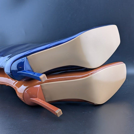 Cape Robbin Luciene Square Toe High Heel Booties Tan or Purple Cape Robbin