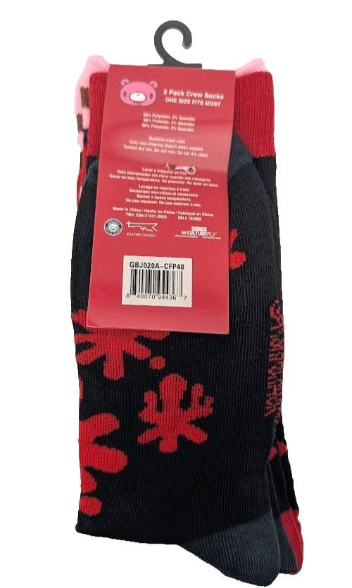 Gloomy The Naughty Grizzly Crew Socks 2 Pair Men OSFM Black Red Pink NEW! Culturefly