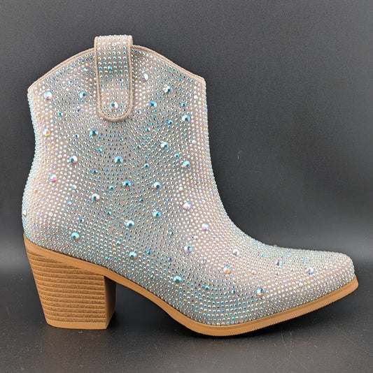 Women's Size 7 Rhinestone Zipper Sparkly Ankle Boots Western Toe Fashion Unbranded