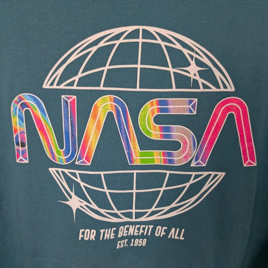 NASA Hoodie Mens Size L or XL Aqua Hoodie Sweatshirt For The Benefit Of All NASA